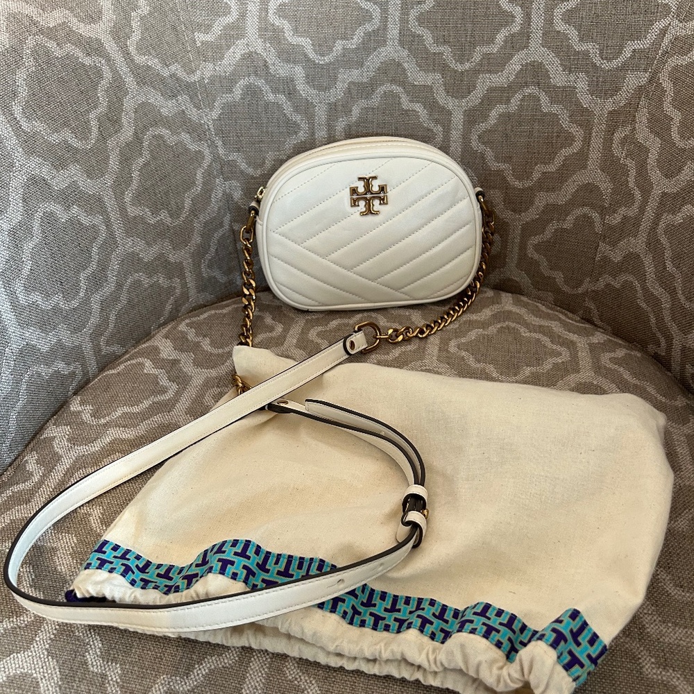 Tory Burch Kira Chevron Leather Camera Bag White